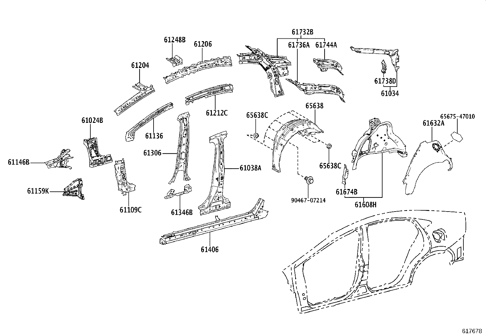 61346-47040 PILLAR, CENTER BODY, INNER LOWER LH product image