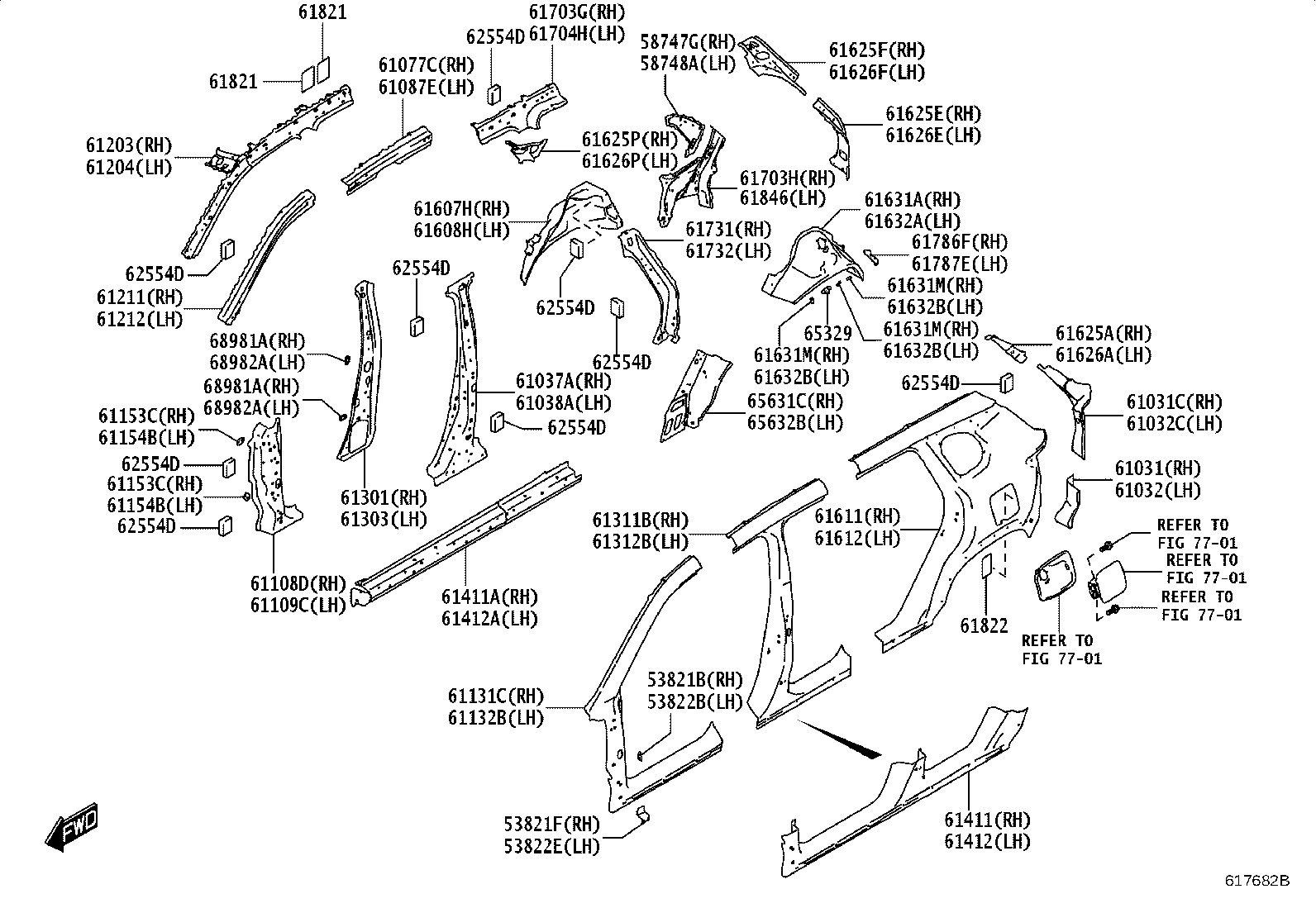 61203-WC009 RAIL SUB-ASSY, ROOF SIDE, INNER RH product image