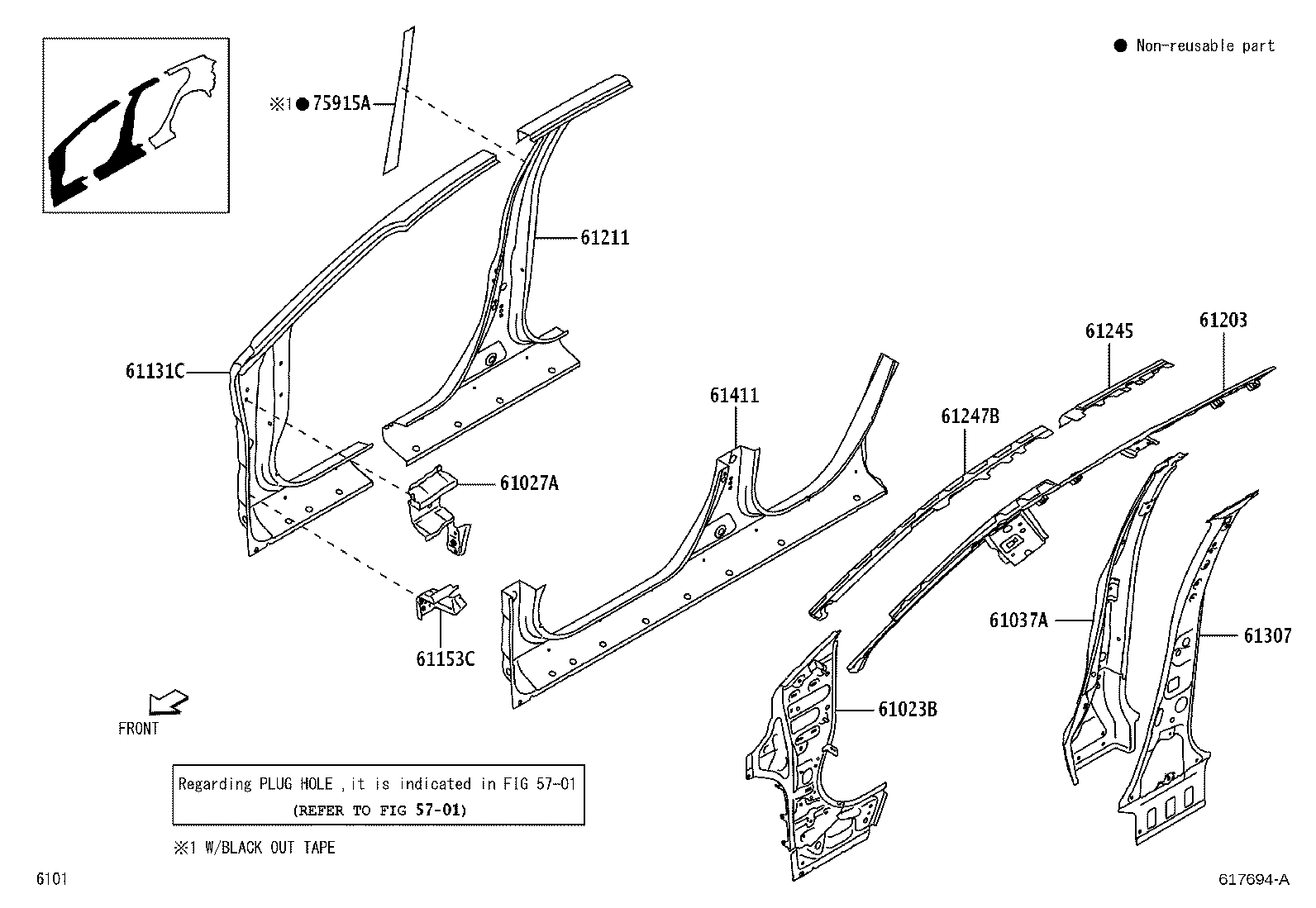 61027-BZ020 PILLAR SUB-ASSY, FRONT BODY, OUTER RH product image