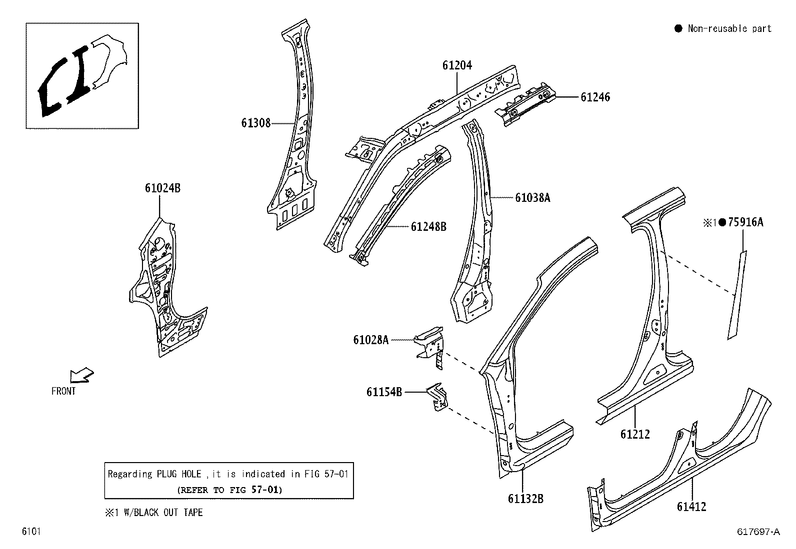 61027-BZ020 PILLAR SUB-ASSY, FRONT BODY, OUTER RH product image