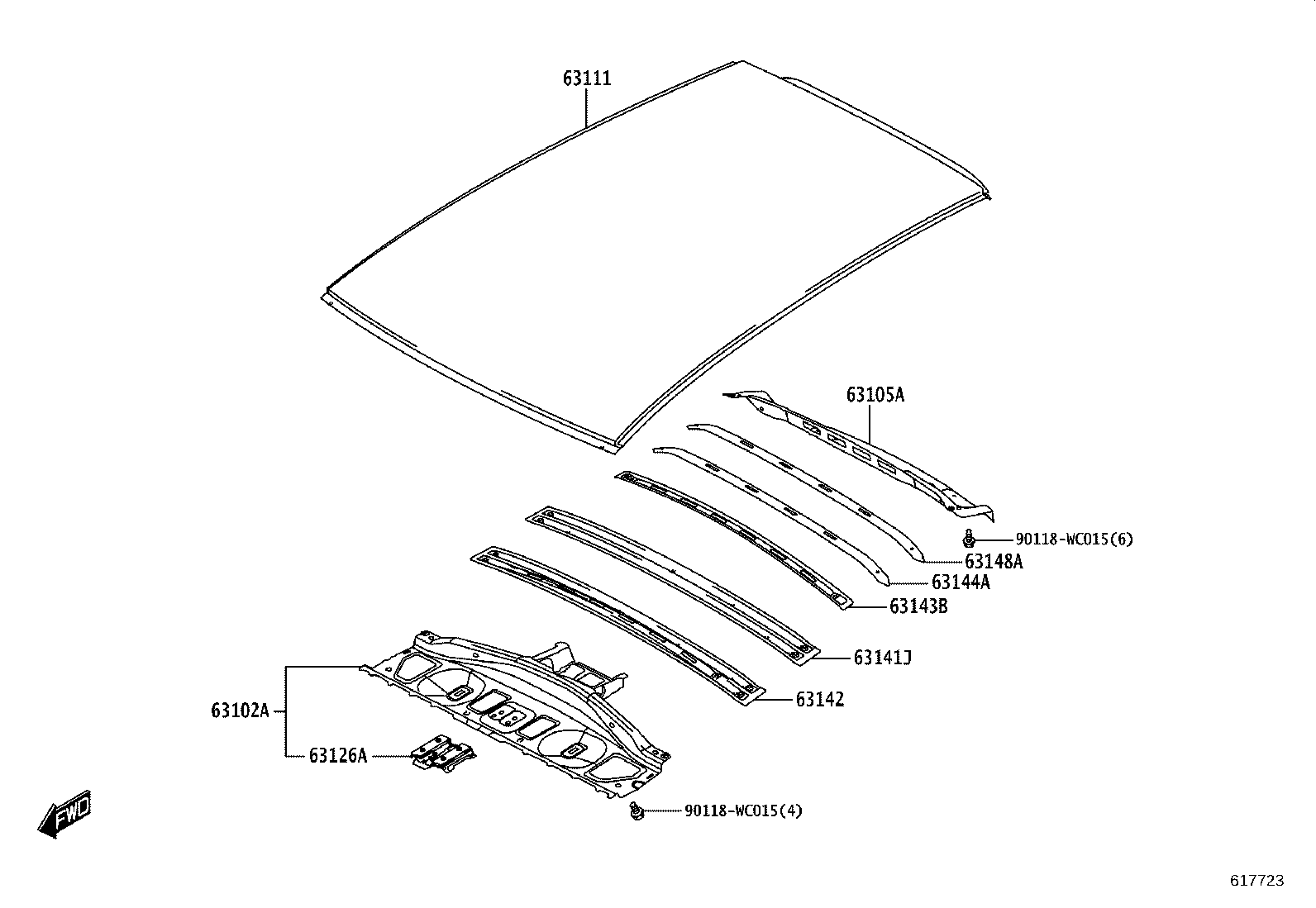 63142-WC001 REINFORCEMENT, ROOF PANEL, NO.2 product image