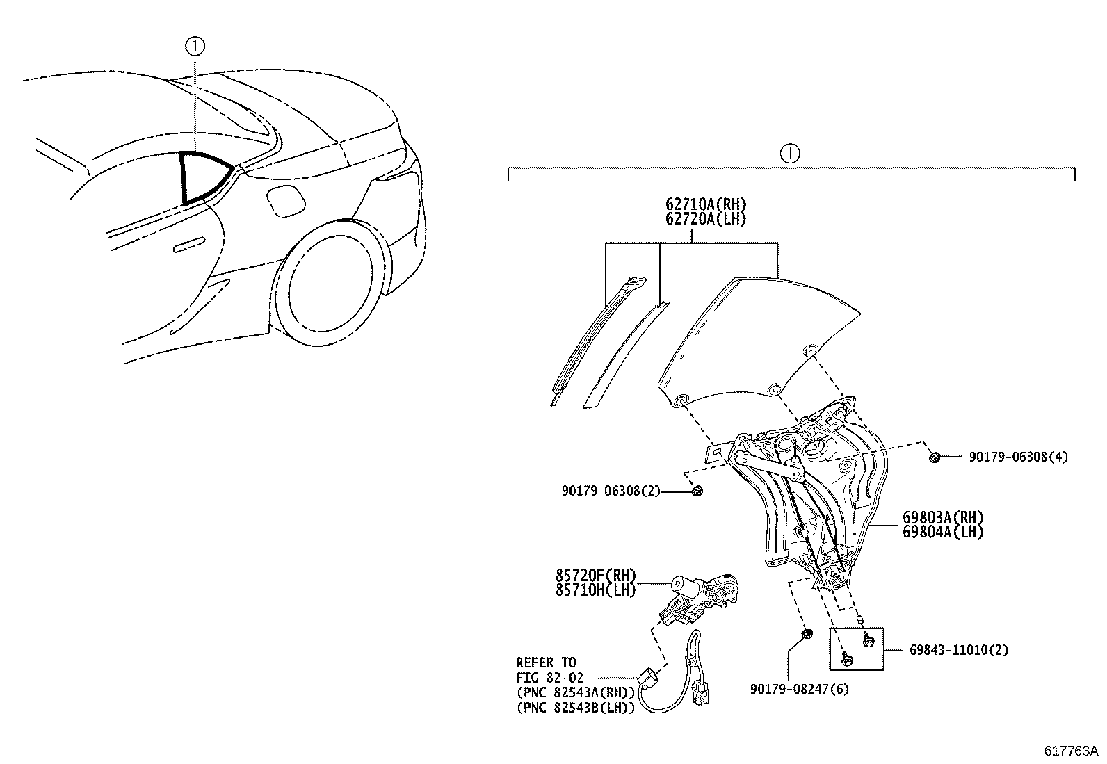 Toyota 62720-11180 WINDOW ASSY, QUARTER, LH