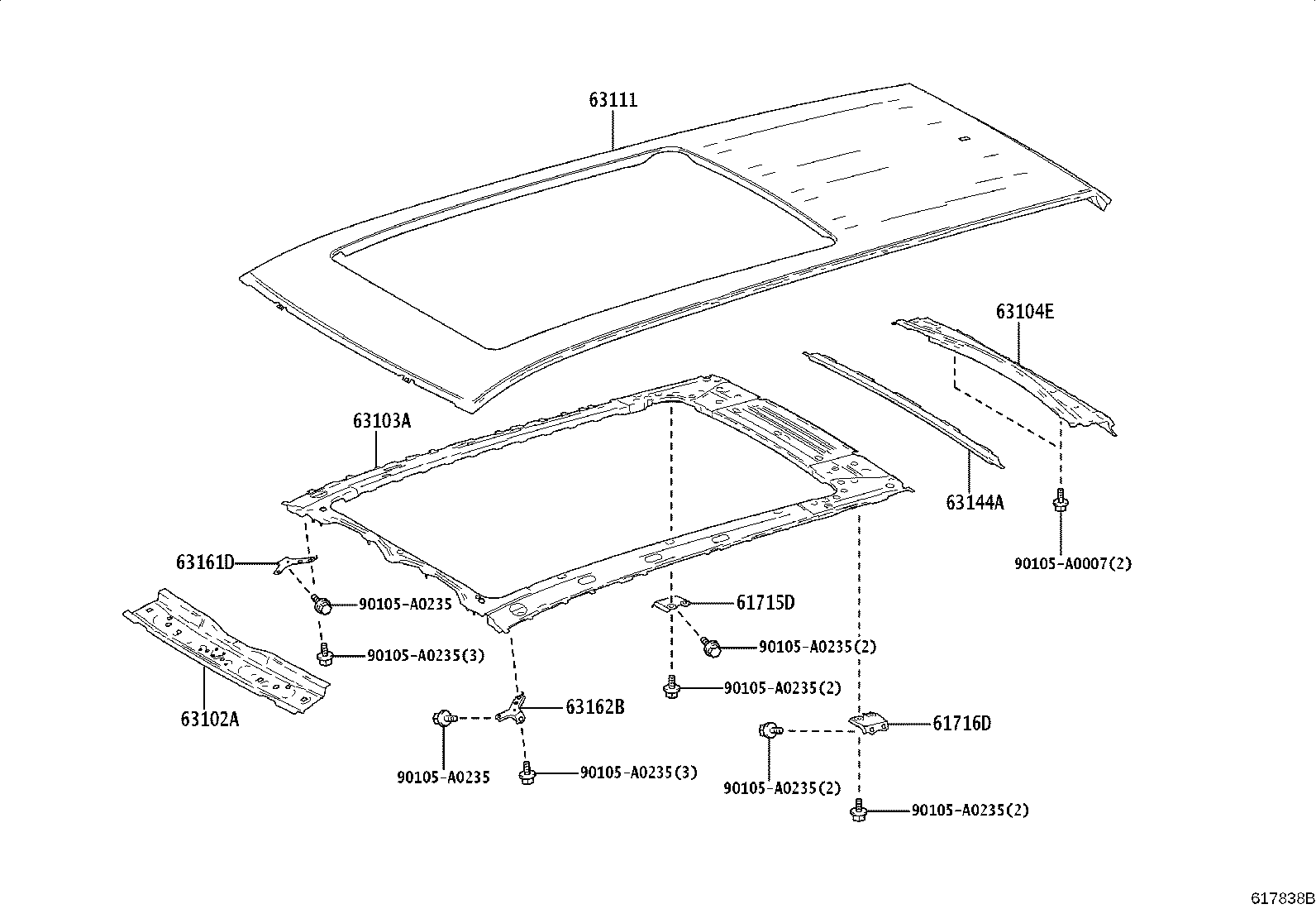Toyota 63144-0E150 REINFORCEMENT, ROOF PANEL, NO.4