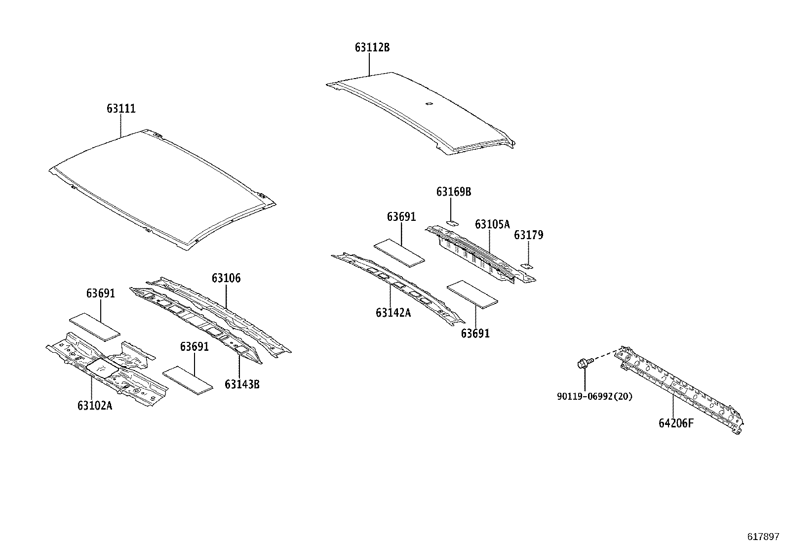 63111-40070 PANEL, ROOF product image