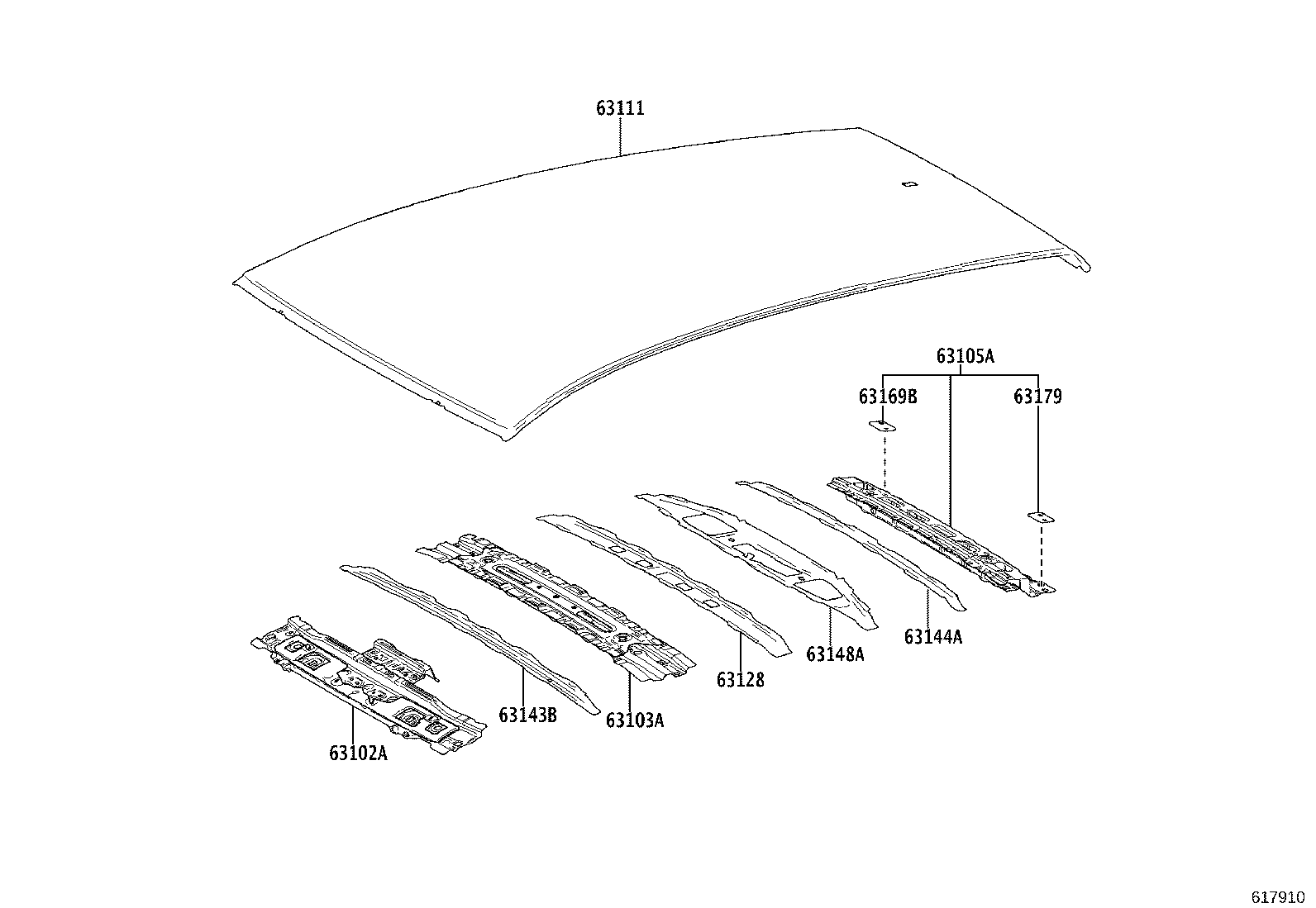 63128-30160 REINFORCEMENT, ROOF PANEL, NO.6 product image