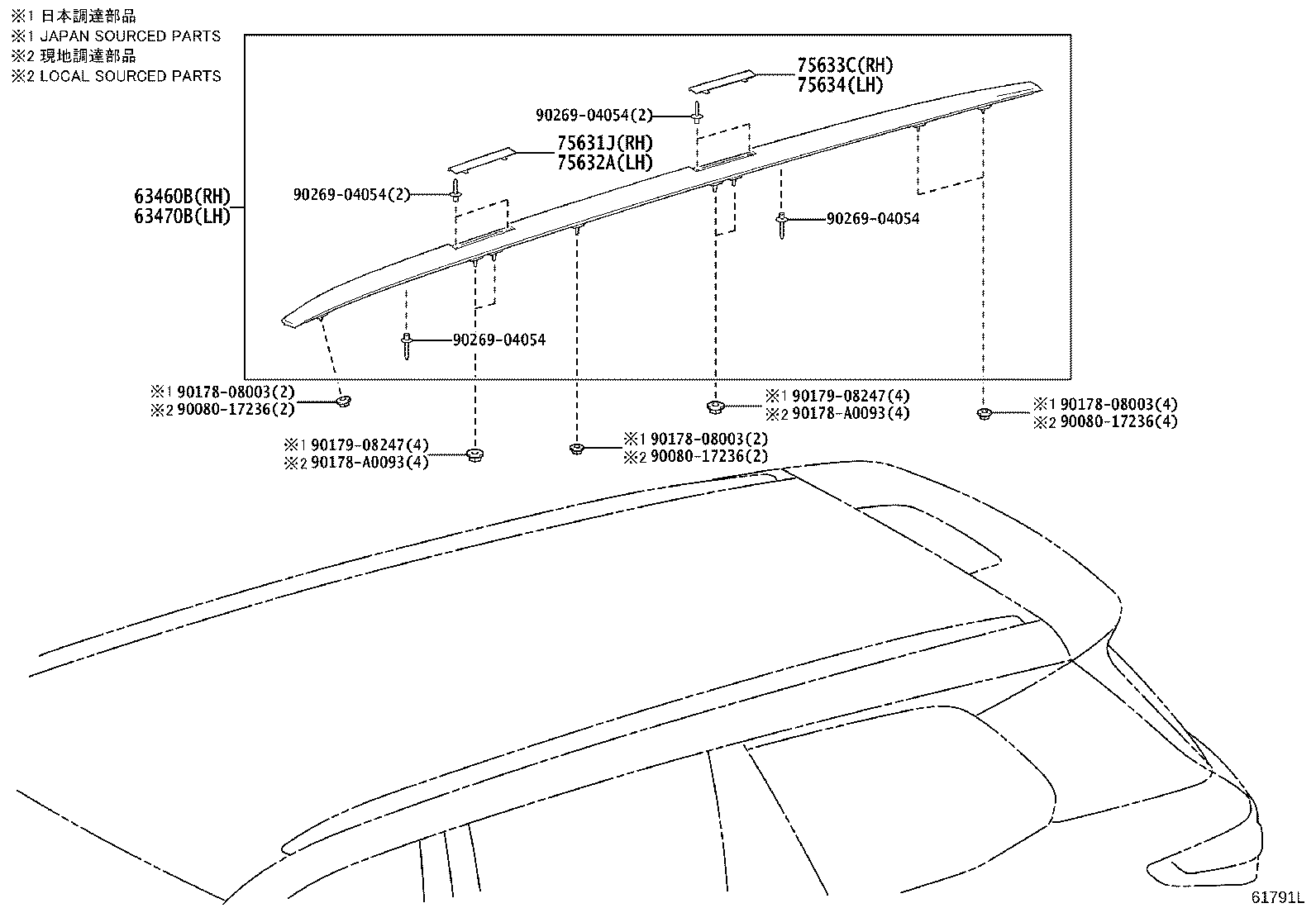 63104-0E130 REINFORCEMENT SUB-ASSY, ROOF PANEL, REAR product image