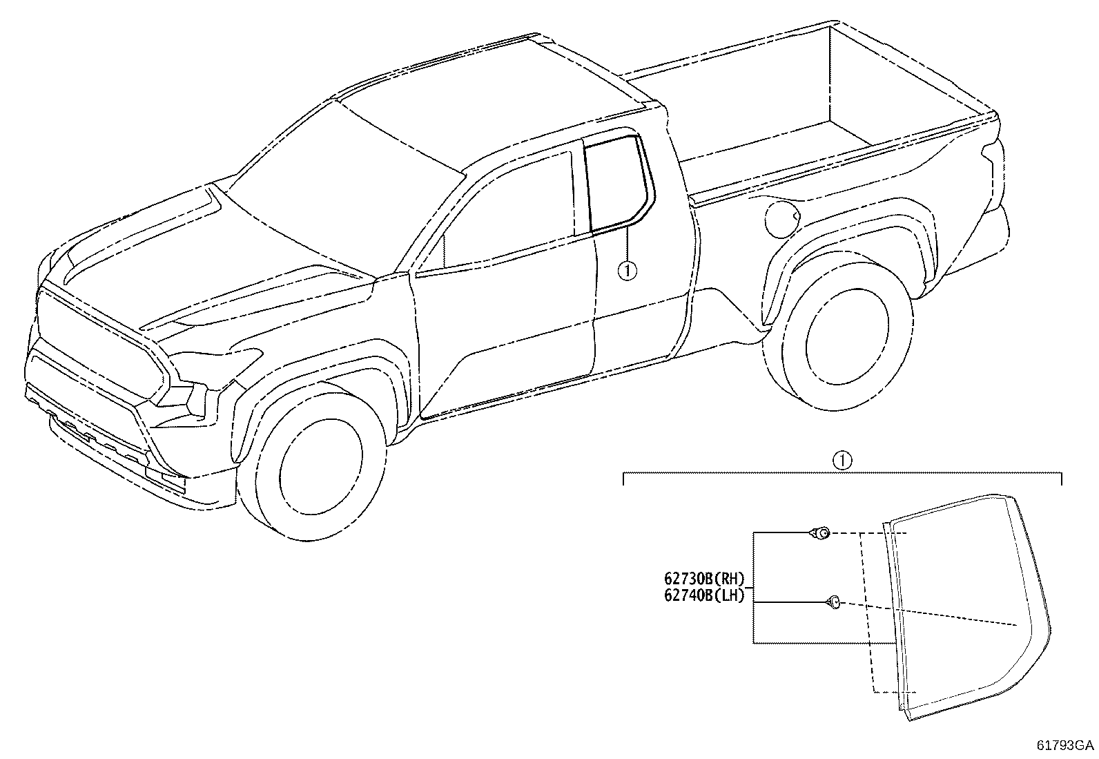 Toyota 62740-AK010 WINDOW ASSY, QUARTER, RR LH