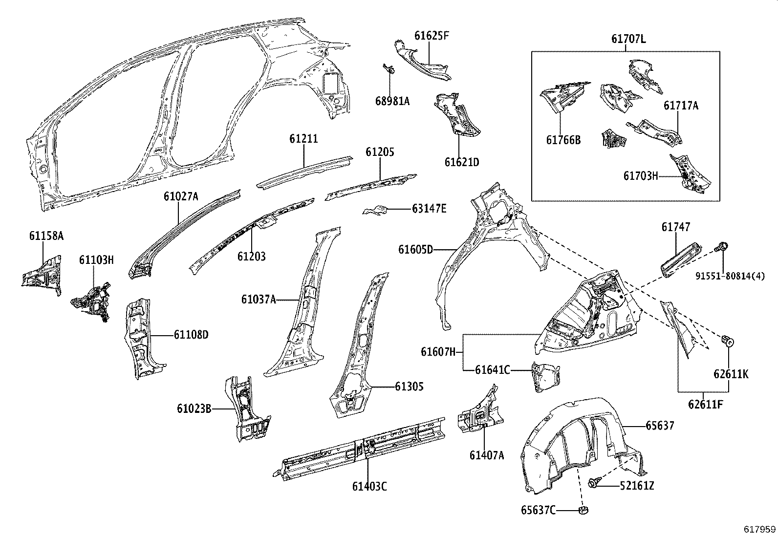 61027-52905 PILLAR SUB-ASSY, FRONT BODY, OUTER RH product image