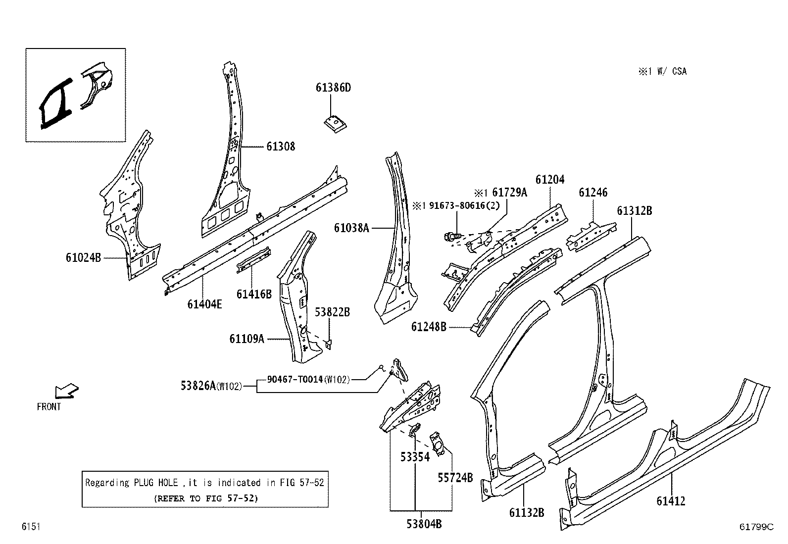61311-BZ360 PILLAR, CENTER BODY, OUTER RH product image