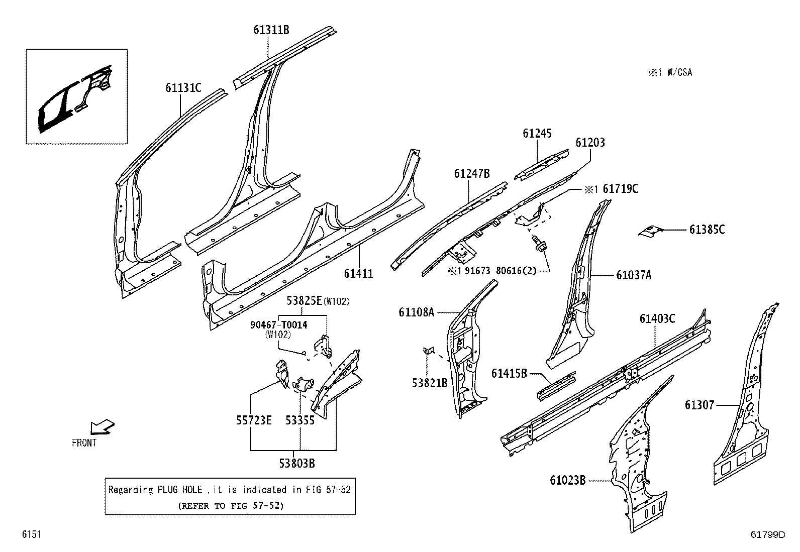 61311-BZ360 PILLAR, CENTER BODY, OUTER RH product image
