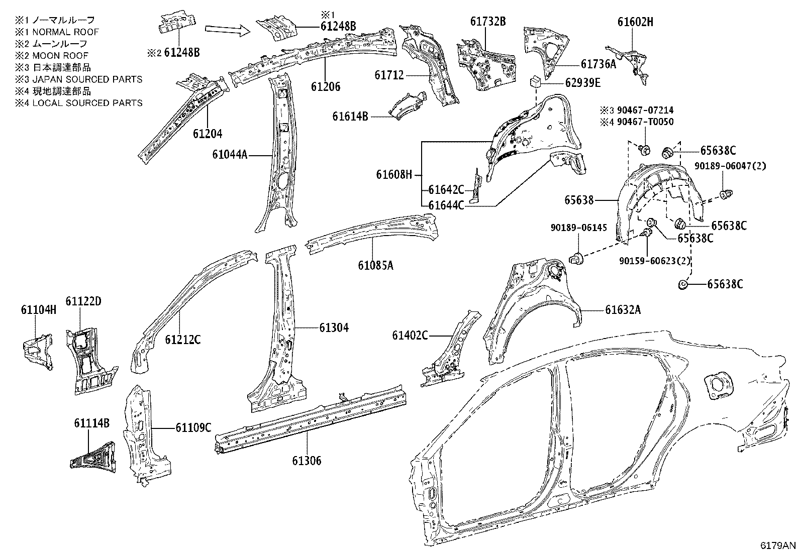 61311-06180 PILLAR, CENTER BODY, OUTER RH product image