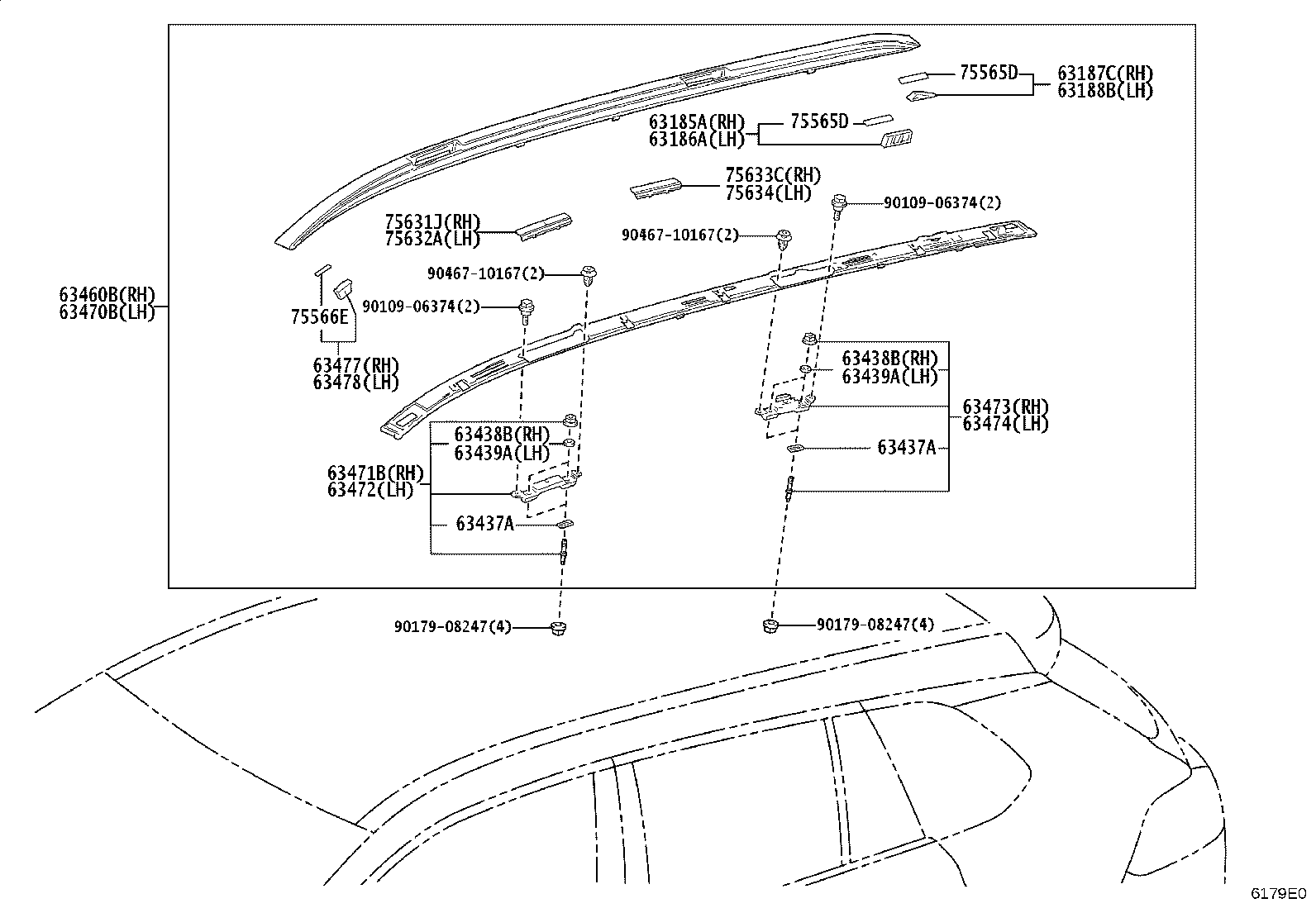 63105-16080 FRAME SUB-ASSY, BACK WINDOW, UPPER product image