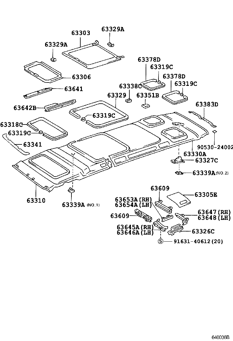 63364-95J02 SUPPORT, ROOF HEADLINING, NO.4 product image