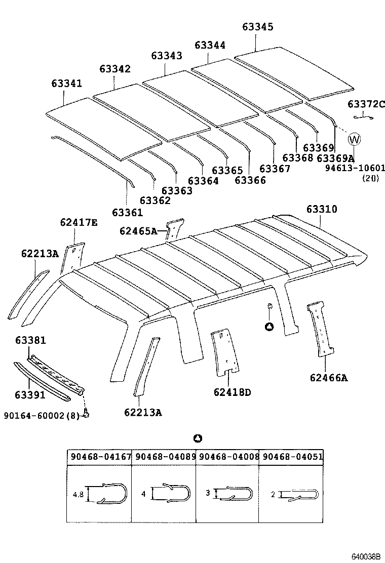 63364-95J02 SUPPORT, ROOF HEADLINING, NO.4 product image