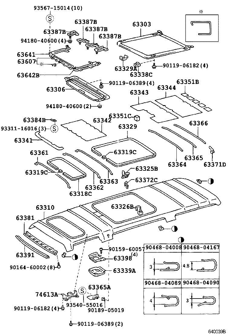 63364-95J02 SUPPORT, ROOF HEADLINING, NO.4 product image