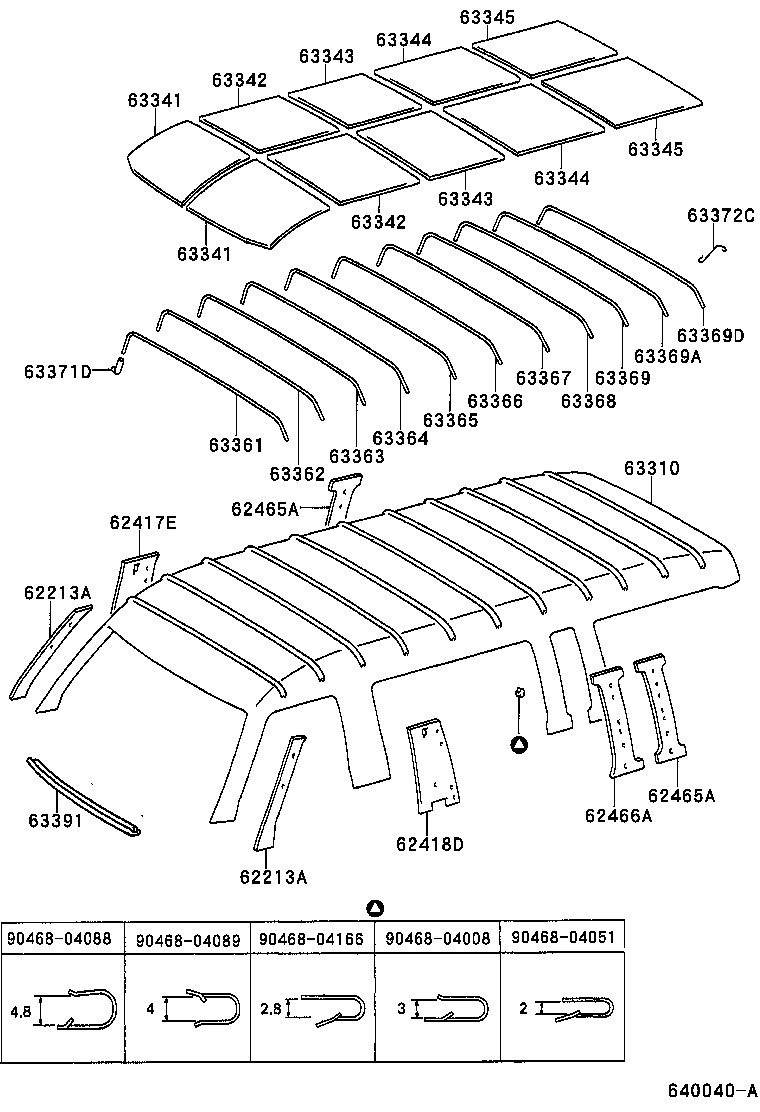 63364-95J02 SUPPORT, ROOF HEADLINING, NO.4 product image