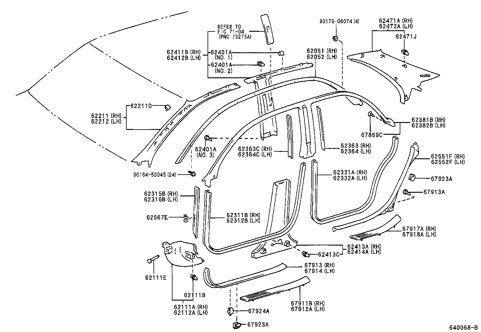 62052-33040 RETAINER SUB-ASSY, ROOF SIDE WEATHERSTRIP, FRONT LH product image