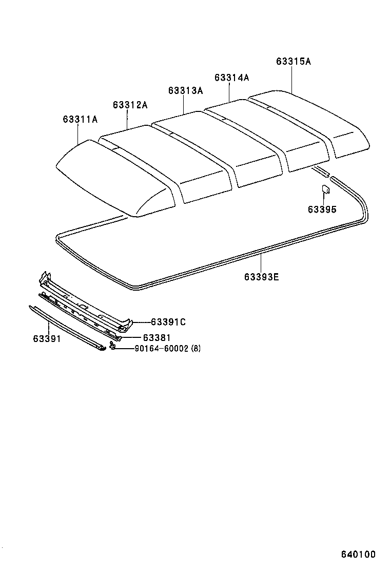 63364-95J02 SUPPORT, ROOF HEADLINING, NO.4 product image