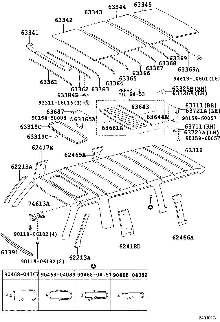 63364-95J02 SUPPORT, ROOF HEADLINING, NO.4 product image