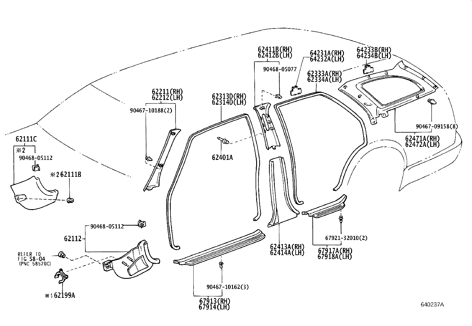 62333-12130-B0 TRIM, REAR DOOR OPENING, RH product image
