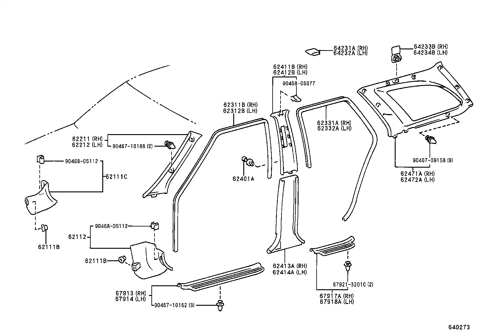 62475-12080 PAD, ROOF SIDE INNER GARNISH, RH product image