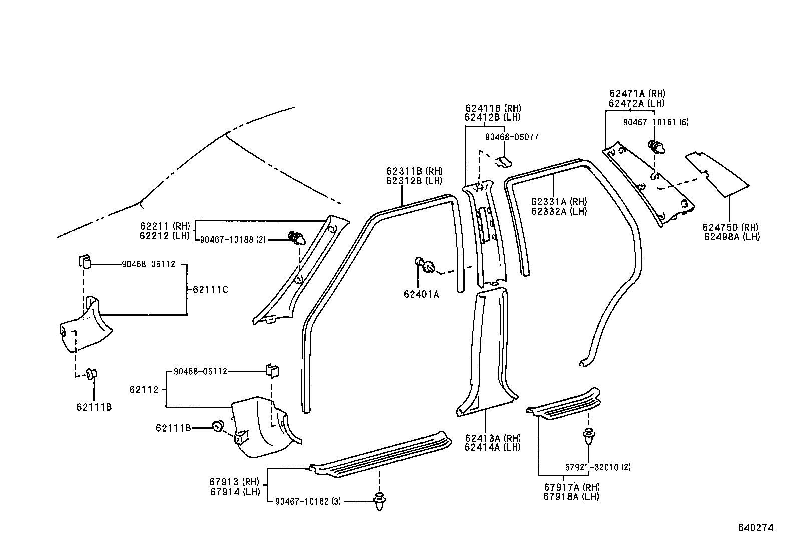 62475-12080 PAD, ROOF SIDE INNER GARNISH, RH product image