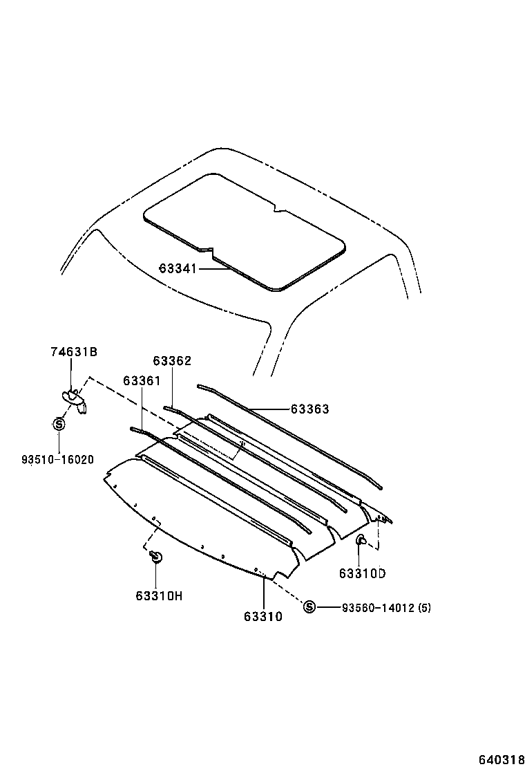 63361-34070 SUPPORT, ROOF HEADLINING, NO.5 product image