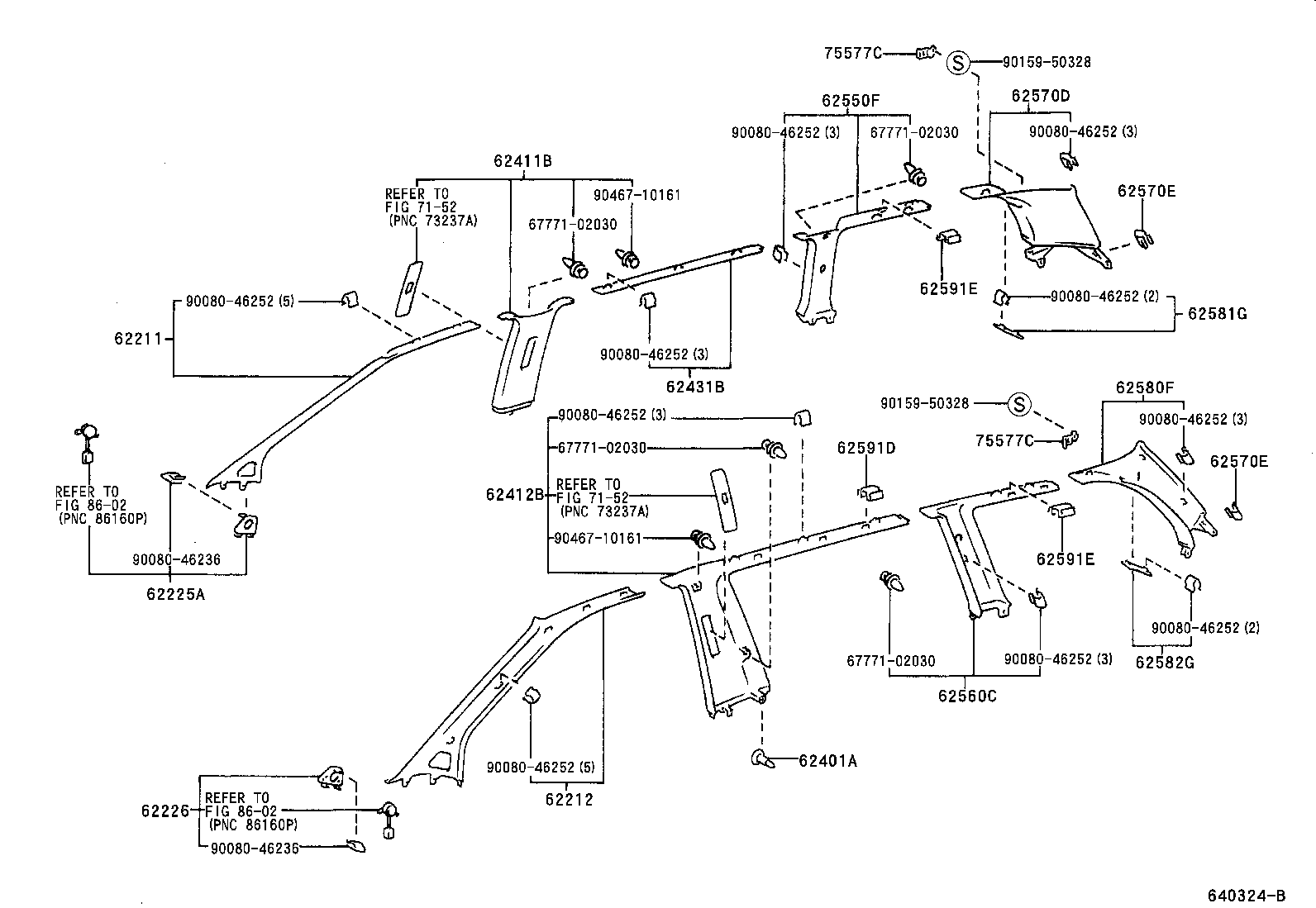 Toyota 62414-08030-B0 GARNISH, CENTER PILLAR, LOWER LH