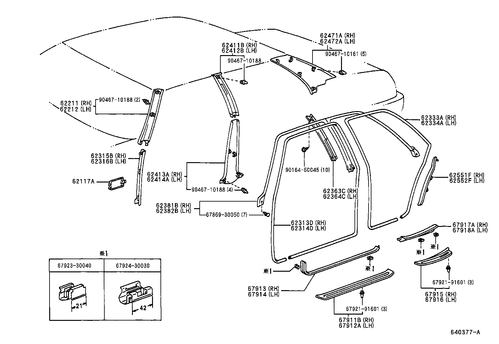 62381-30110 WEATHERSTRIP, ROOF SIDE RAIL, RH product image