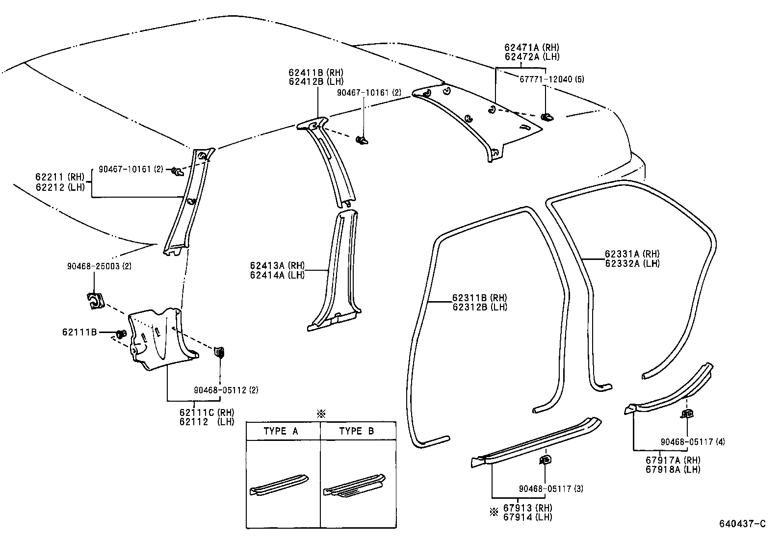 62472-20590-B2 GARNISH, ROOF SIDE, INNER LH product image
