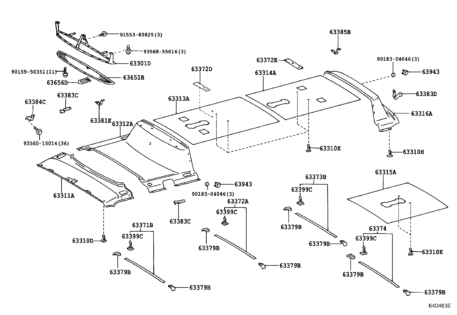 63361-36040 SUPPORT, ROOF HEADLINING, NO.1 product image