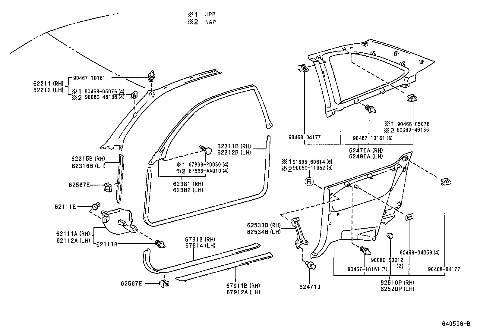 Toyota 62210-06020-B0 GARNISH, FRONT PILLAR, RH