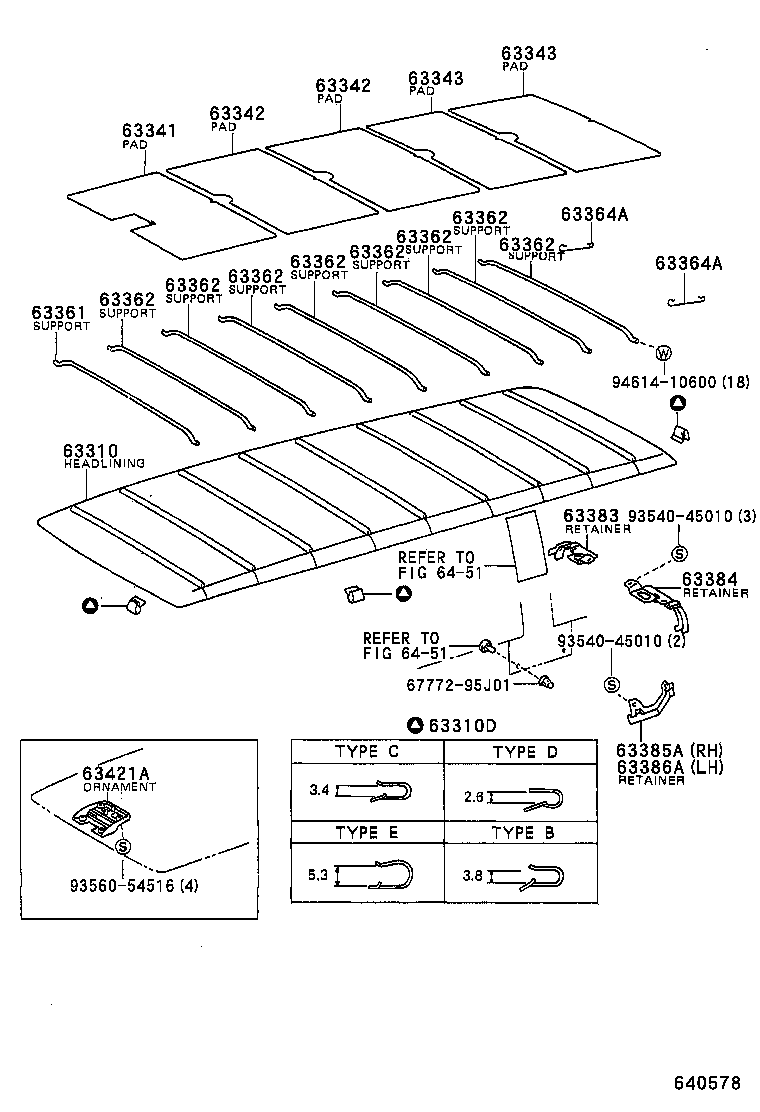 90468-04089 CLIP, ROOF HEADLINING product image