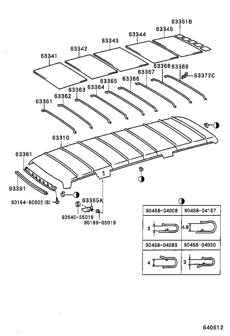 63364-95J02 SUPPORT, ROOF HEADLINING, NO.4 product image