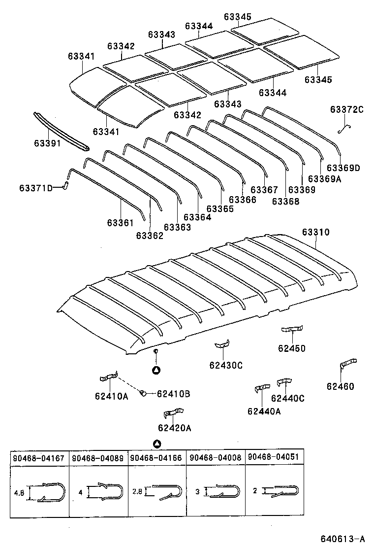 63364-95J02 SUPPORT, ROOF HEADLINING, NO.4 product image