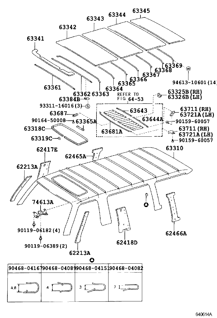 63364-95J02 SUPPORT, ROOF HEADLINING, NO.4 product image