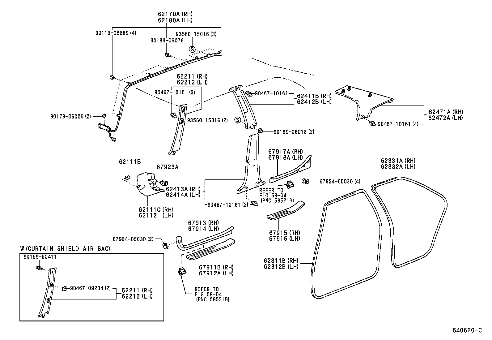 62170-05020 AIR BAG ASSY, CURTAIN SHIELD, RH product image