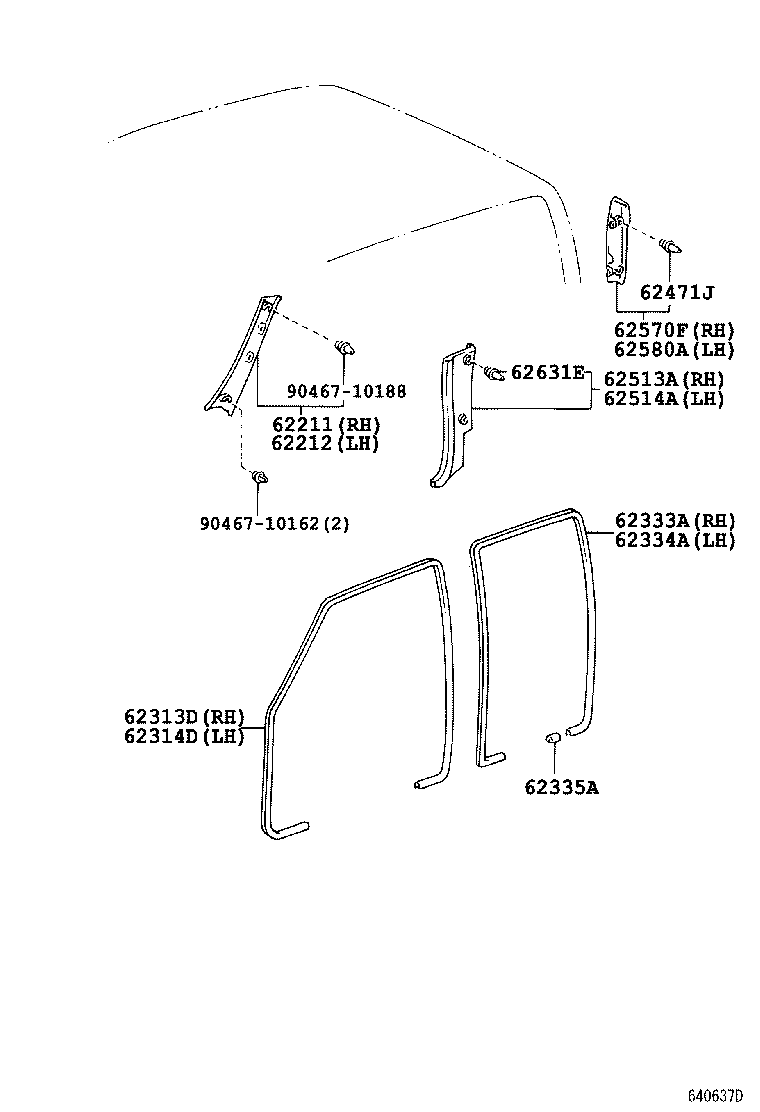 62211-37012 GARNISH, FRONT PILLAR, RH product image