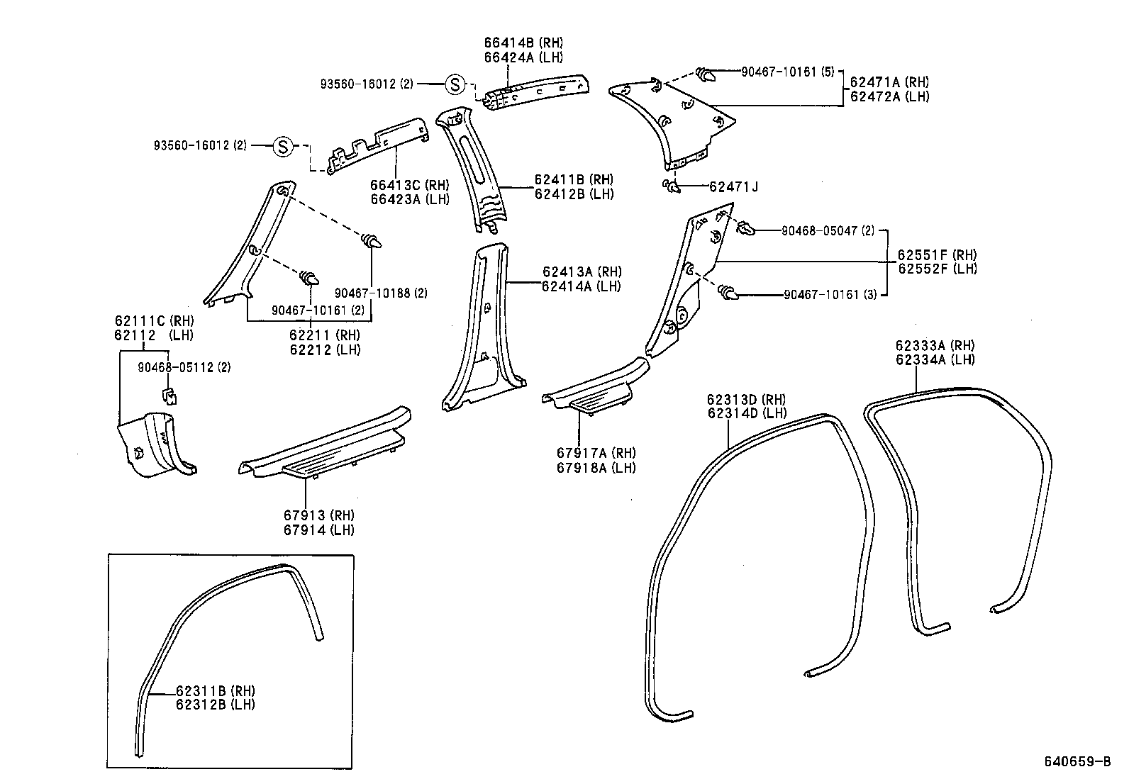 62480-52040-B0 GARNISH, ROOF SIDE, INNER LH product image