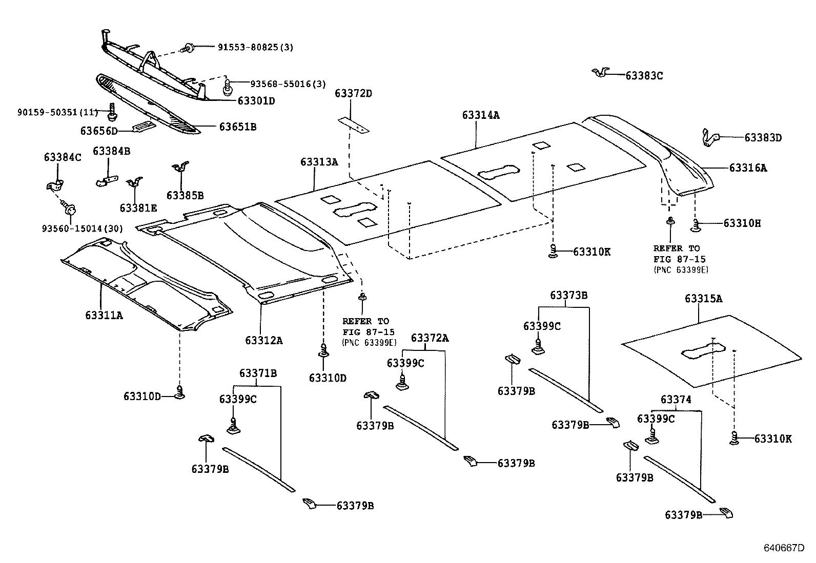 63361-36040 SUPPORT, ROOF HEADLINING, NO.1 product image