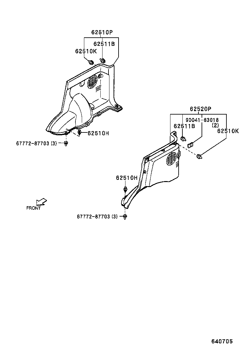 90044-67386 CLIP (FOR ROOF SIDE, INNER UPPER GARNISH) product image