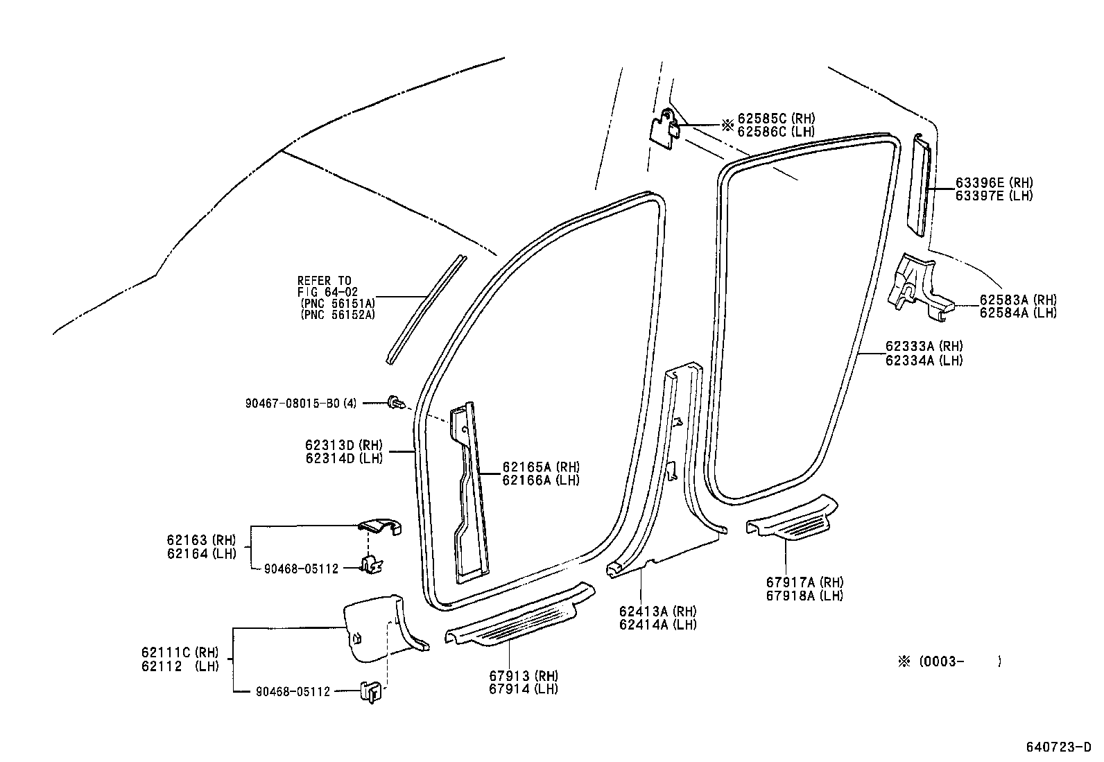 62333-52050-C0 TRIM, REAR DOOR OPENING, RH product image