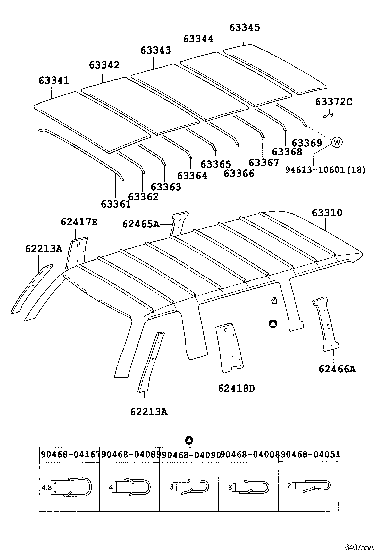 63364-95J02 SUPPORT, ROOF HEADLINING, NO.4 product image