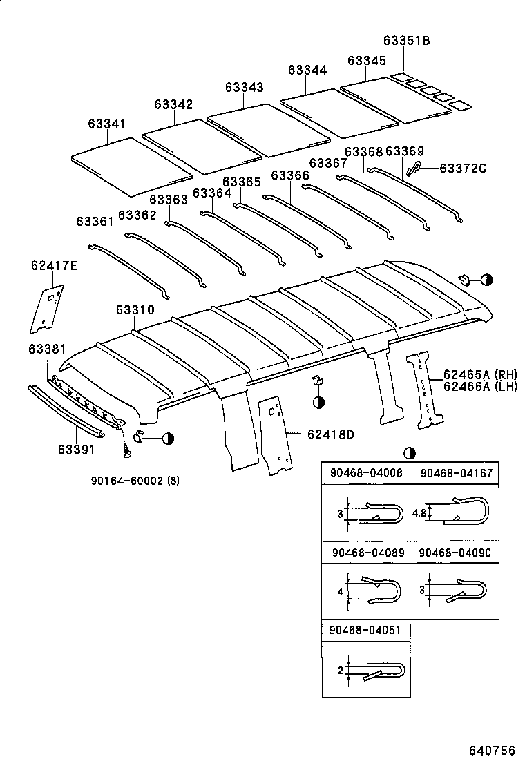63364-95J02 SUPPORT, ROOF HEADLINING, NO.4 product image