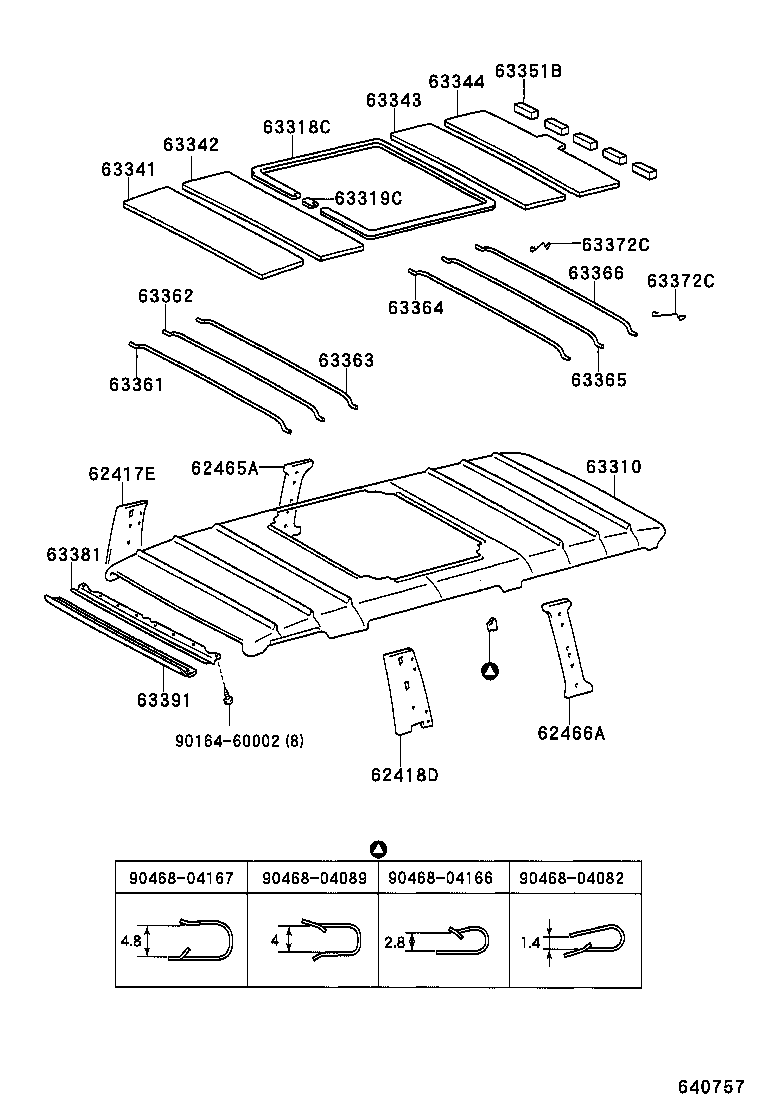 63364-95J02 SUPPORT, ROOF HEADLINING, NO.4 product image