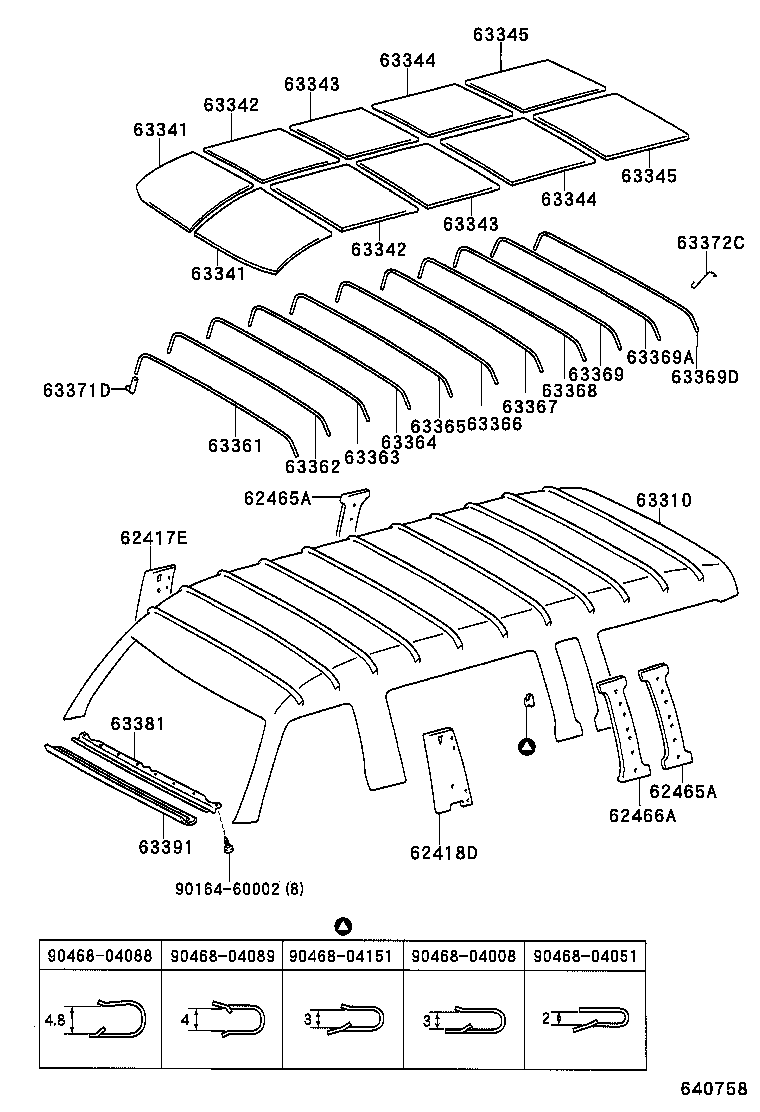 63364-95J02 SUPPORT, ROOF HEADLINING, NO.4 product image