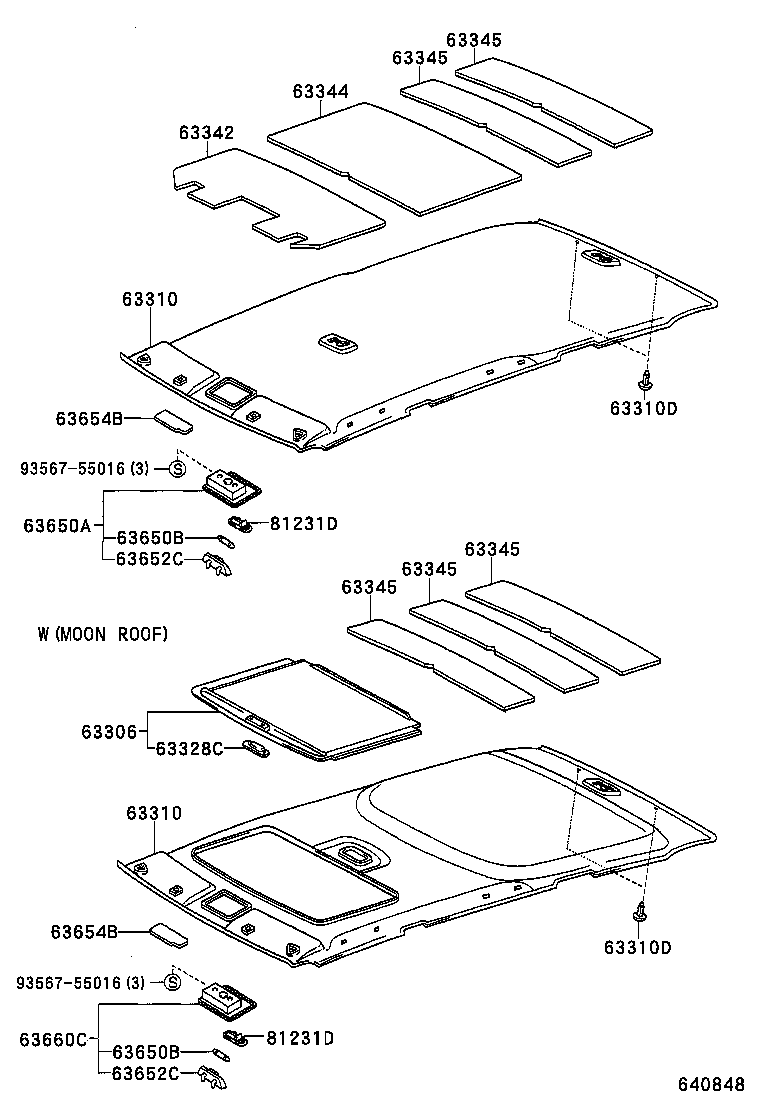 63301-48260-B0 HEADLINING SUB-ASSY, ROOF, FRONT product image