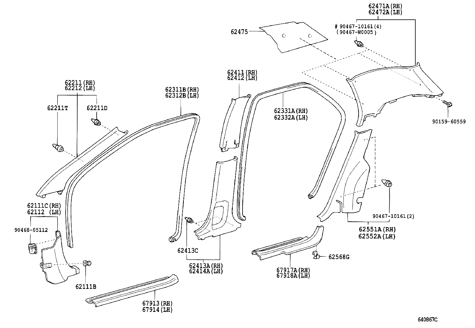 62332-13031-B0 WEATHERSTRIP, REAR DOOR OPENING TRIM, LH product image
