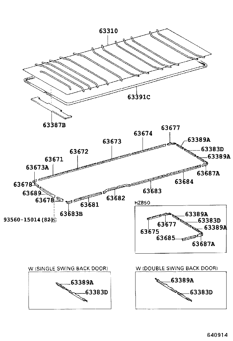 63361-36040 SUPPORT, ROOF HEADLINING, NO.1 product image