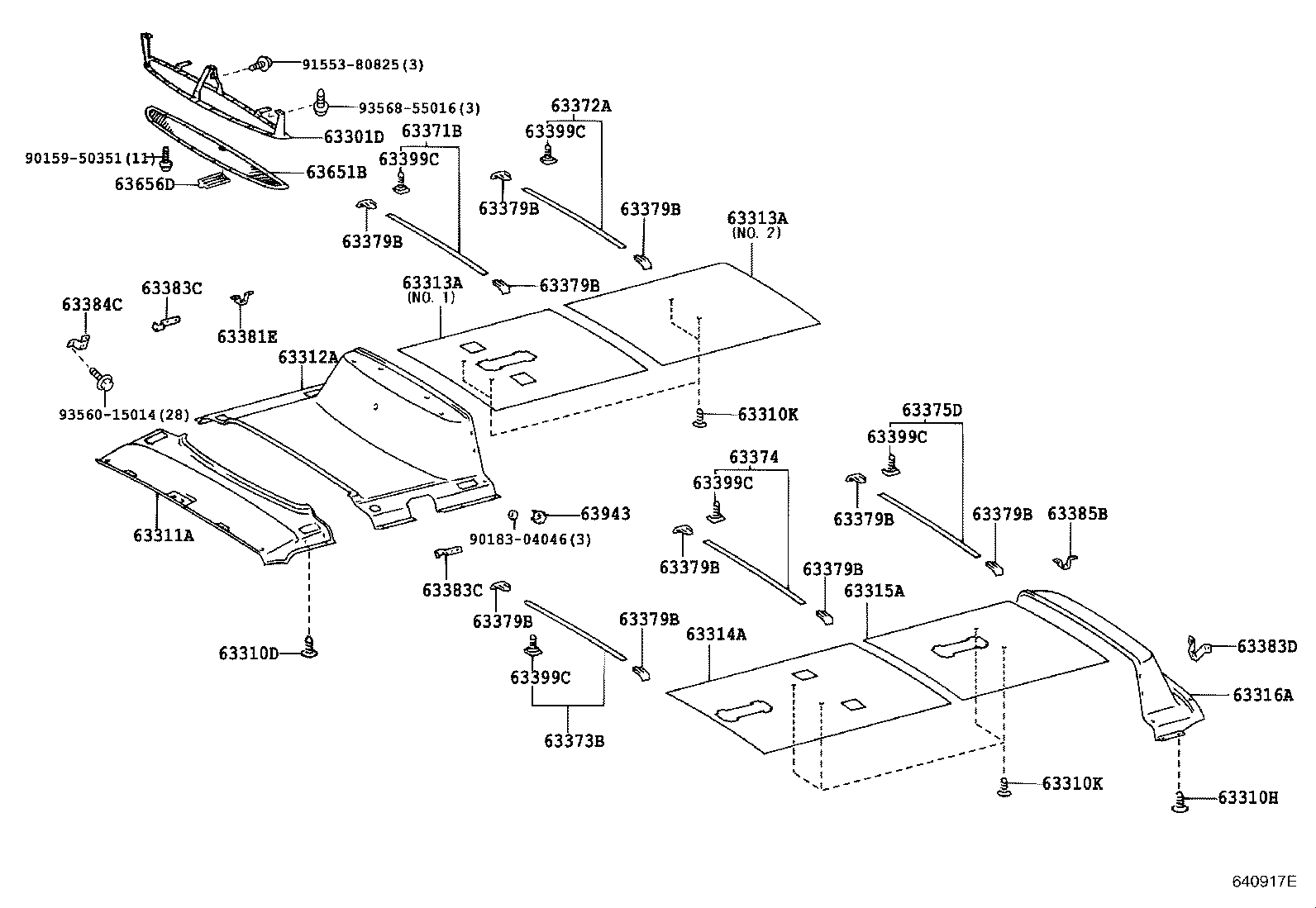 63361-36040 SUPPORT, ROOF HEADLINING, NO.1 product image